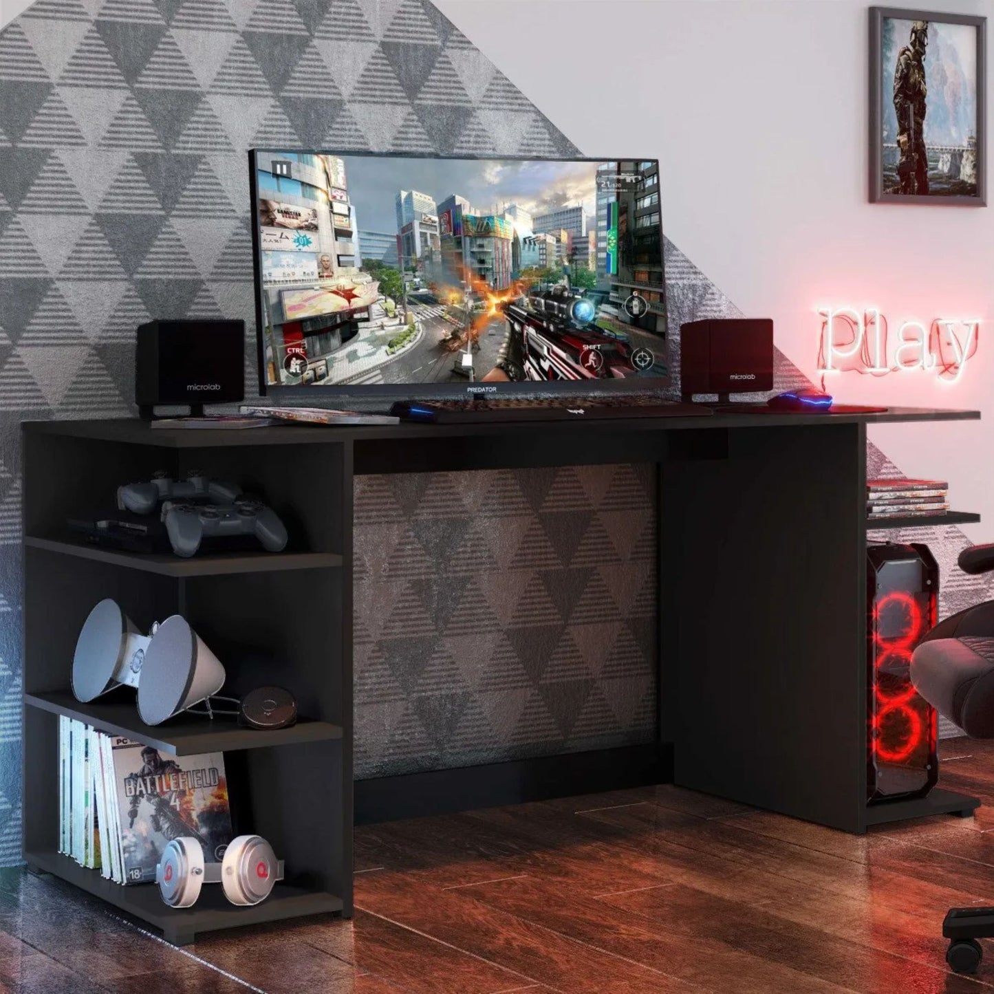 Escritorio Gamer Moderno En madera / Negro
