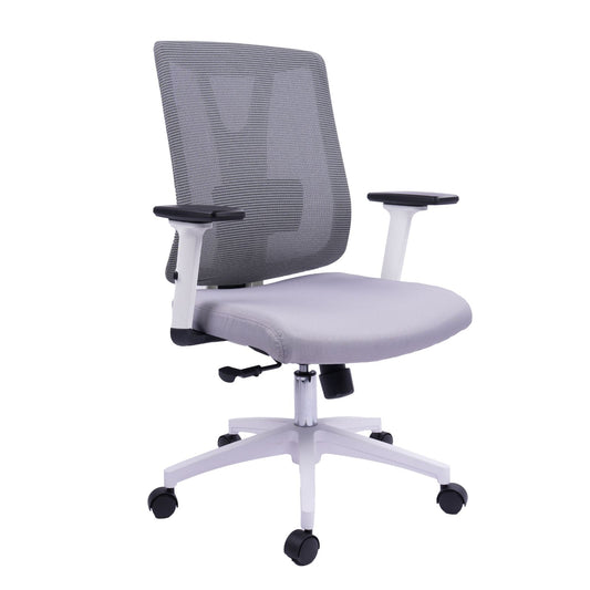 Silla Gerente Morata Brazos Graduables Marco Blanco Malla Gris Sin Cabecero