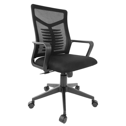 Silla Gerente Oporto #2 Brazos Fijos Malla Negra Sin Cabecero